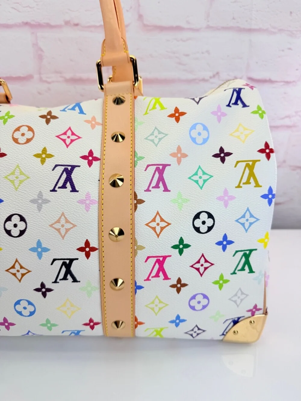 Louis Vuitton Multicolor Murakami Monogram White Canvas Keepall 2003 45 - Picture 7 of 16
